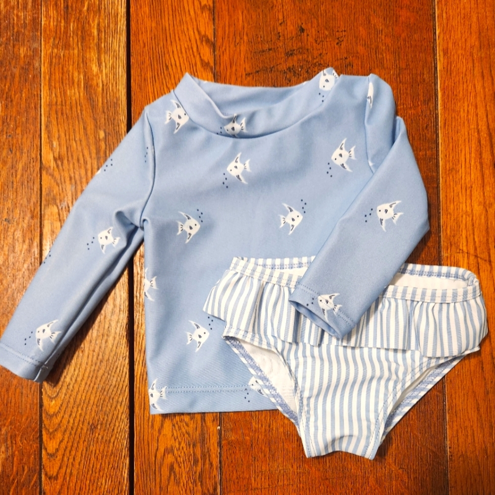 Carter's Light Blue Fish Print Rashguard Set